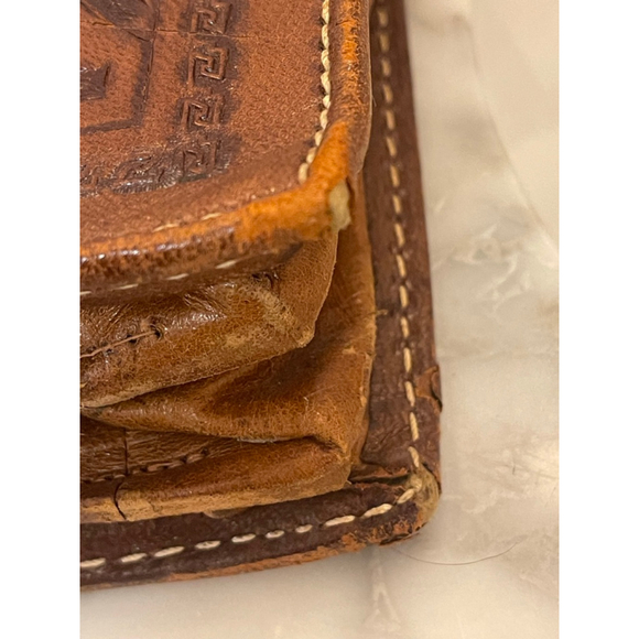 Vintage Hand Tooled Leather Briefcase Aztec Calendar Eagle Design Brown Bag - Picture 13 of 15